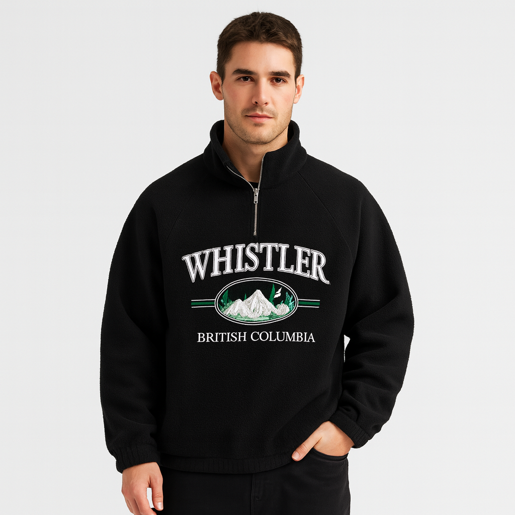Fleece Half-Zip Pullover Embroidered Relaxed Fit for Men