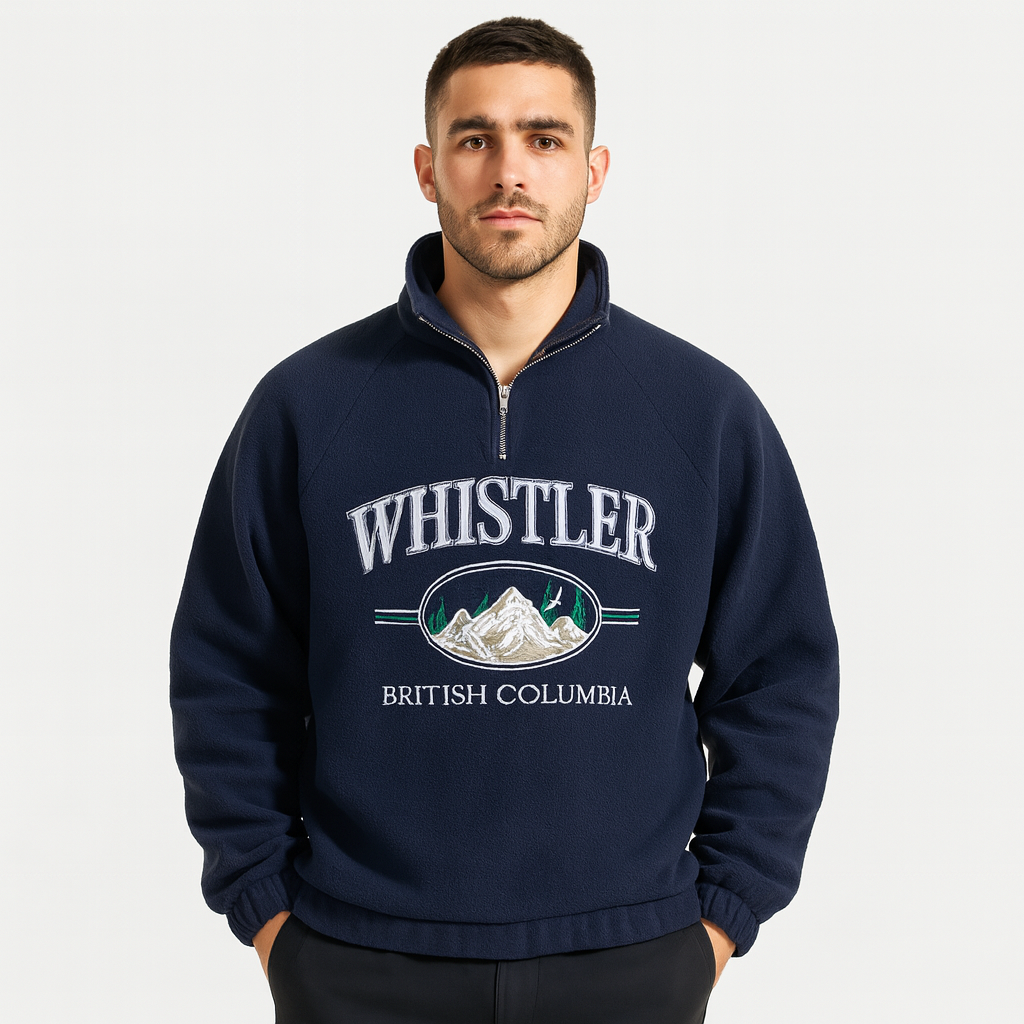 Fleece Half-Zip Pullover Embroidered Relaxed Fit for Men