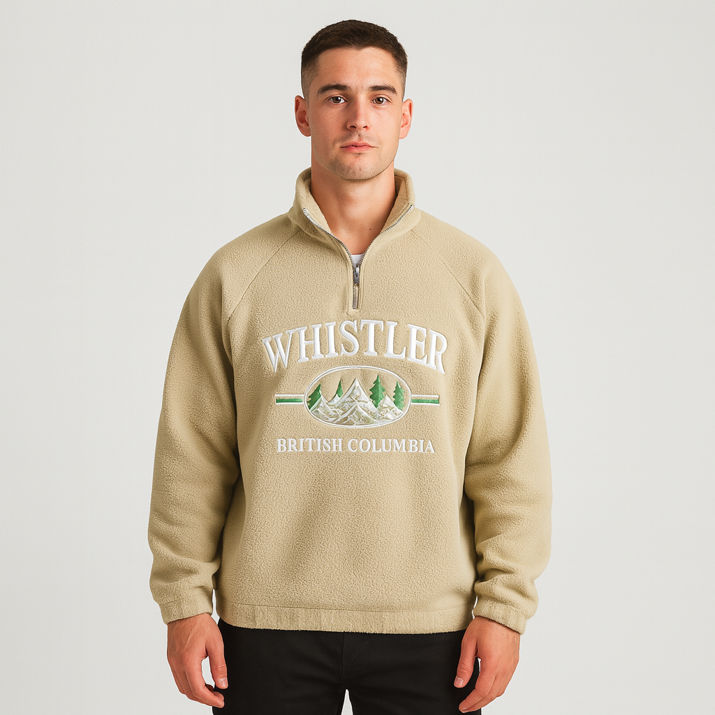 Fleece Half-Zip Pullover Embroidered Relaxed Fit for Men