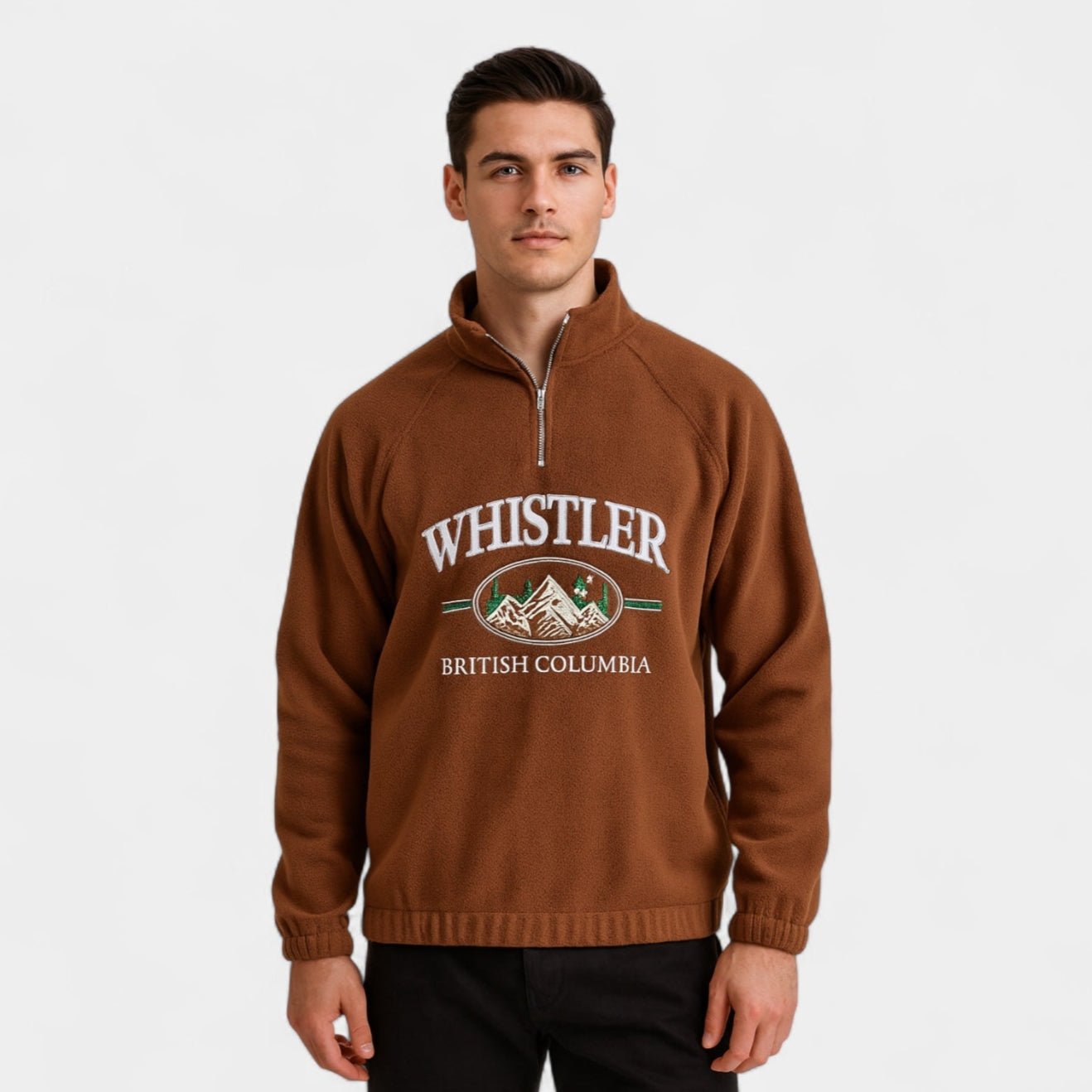 Fleece Half-Zip Pullover Embroidered Relaxed Fit for Men