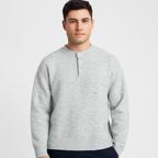 Henley Knit Wool Sweater Three-Button Placket for Men
