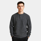 Henley Knit Wool Sweater Three-Button Placket for Men