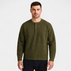 Henley Knit Wool Sweater Three-Button Placket for Men