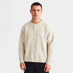 Henley Knit Wool Sweater Three-Button Placket for Men