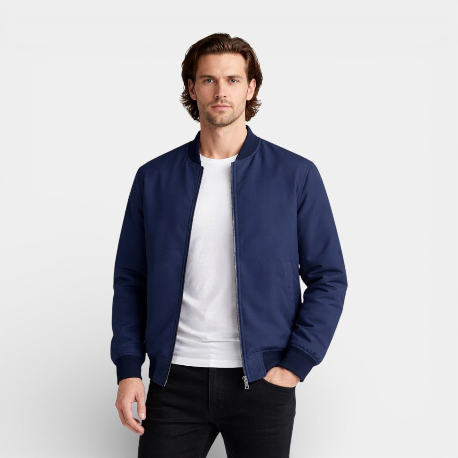 Zip-Front Stand Collar Jacket Regular Fit for Men
