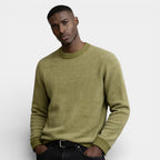 Relaxed Fit Ribbed Knit Crew Neck Sweater for Men