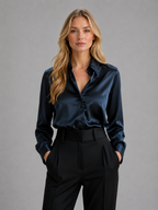 Women's Satin-Feel Blouse with Elegant Drape