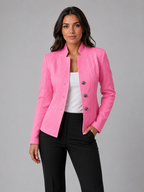 Women's Textured Tailored Blazer with Collarless Neckline
