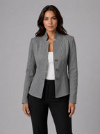 Women's Textured Tailored Blazer with Collarless Neckline