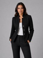 Women's Textured Tailored Blazer with Collarless Neckline