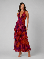 Women's Tiered Ruffle V-Neck Maxi Dress