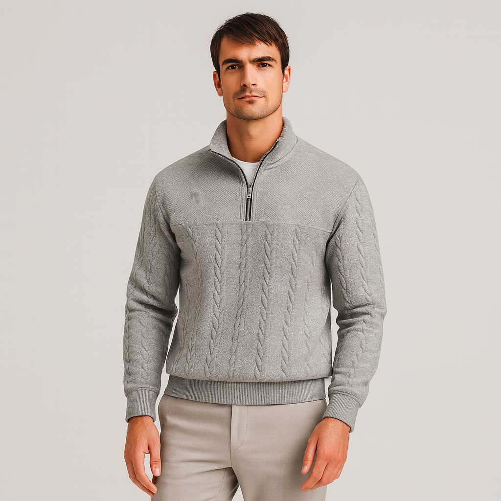 Cable Knit Merino Half-Zip Sweater High Collar for Men