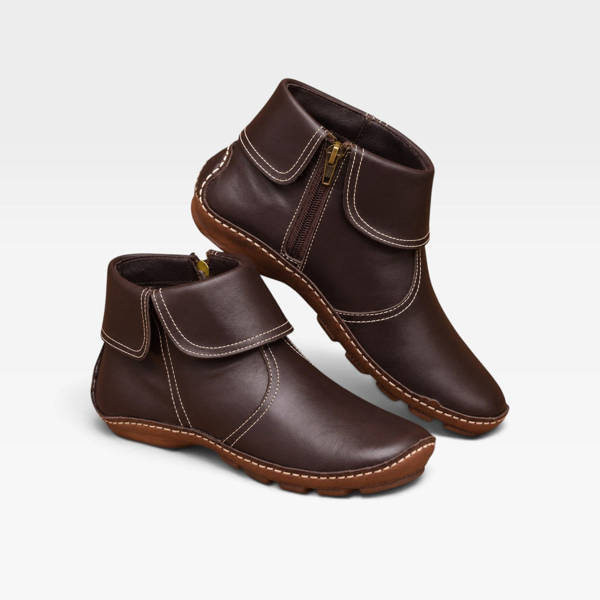 Women's Leather Ankle Boots with Fold-Over Cuff