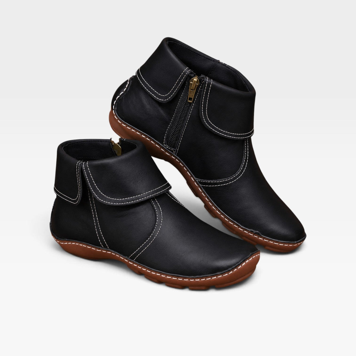 Women's Leather Ankle Boots with Fold-Over Cuff