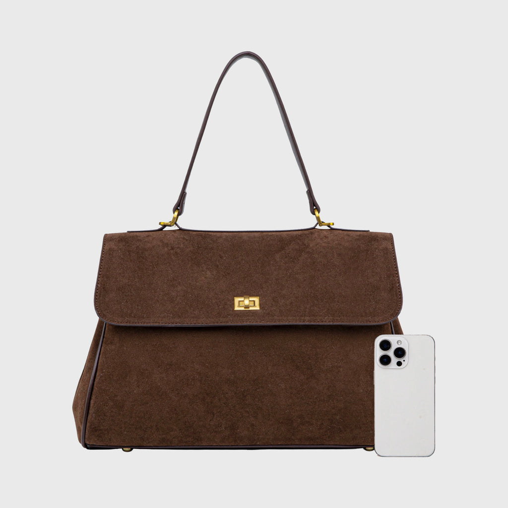 Women's Suede Shoulder Bag with Laptop Compartment