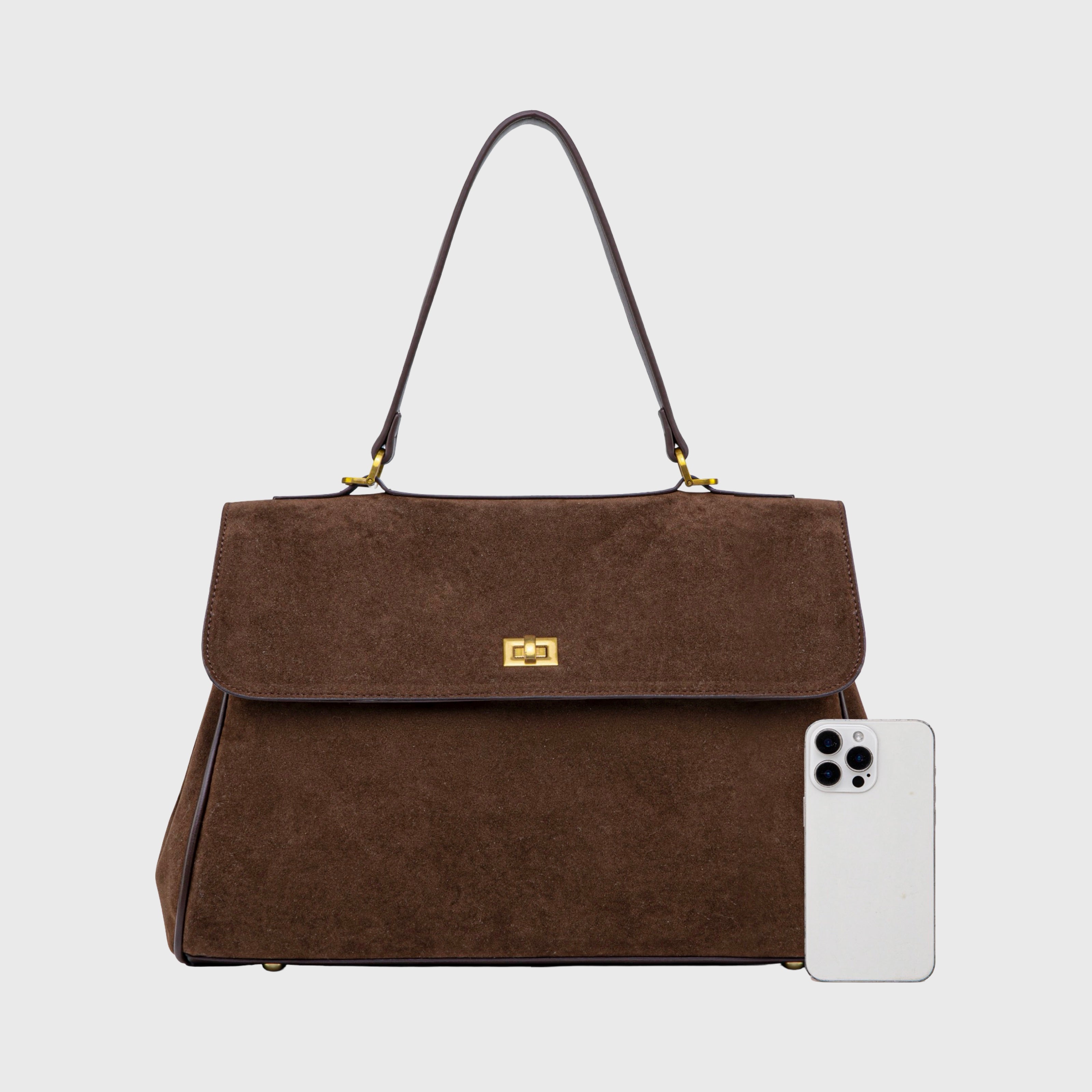 Women's Suede Shoulder Bag with Laptop Compartment