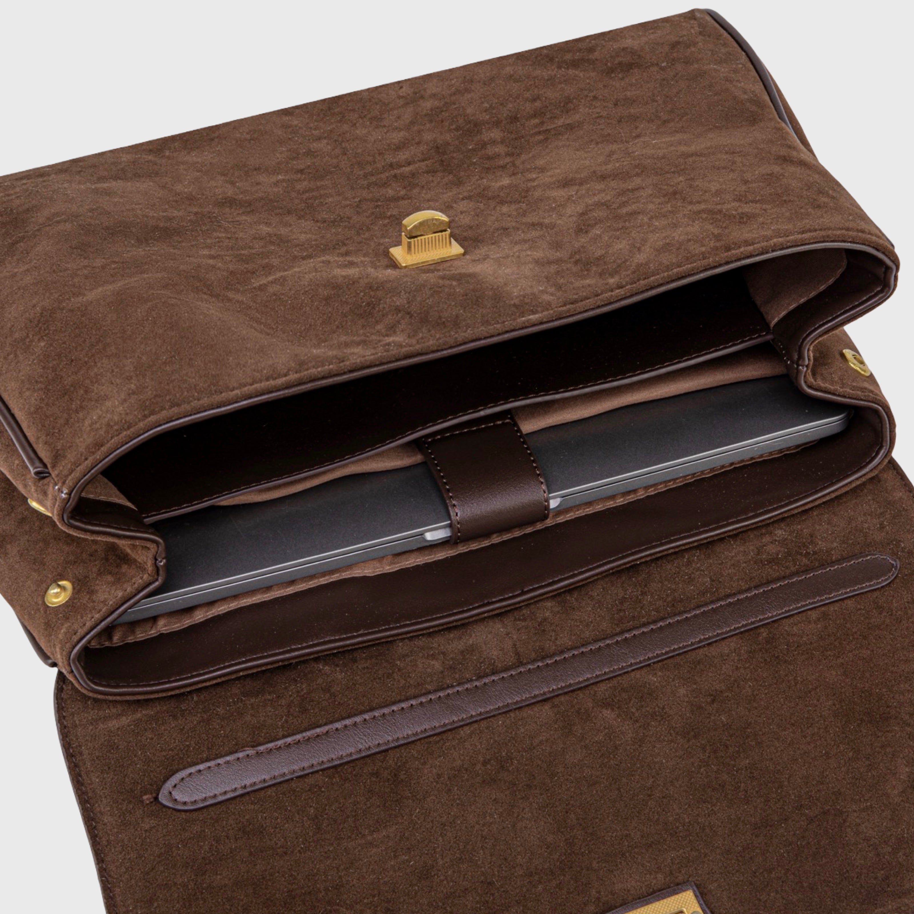 Women's Suede Shoulder Bag with Laptop Compartment