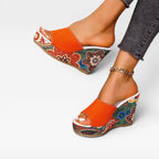 Women's Handcrafted Mixed Print Wedge Sandals