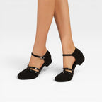 Women's Strappy Low Block Heel Pumps