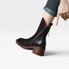 Women's Leather Ankle Boots with Stacked Heel