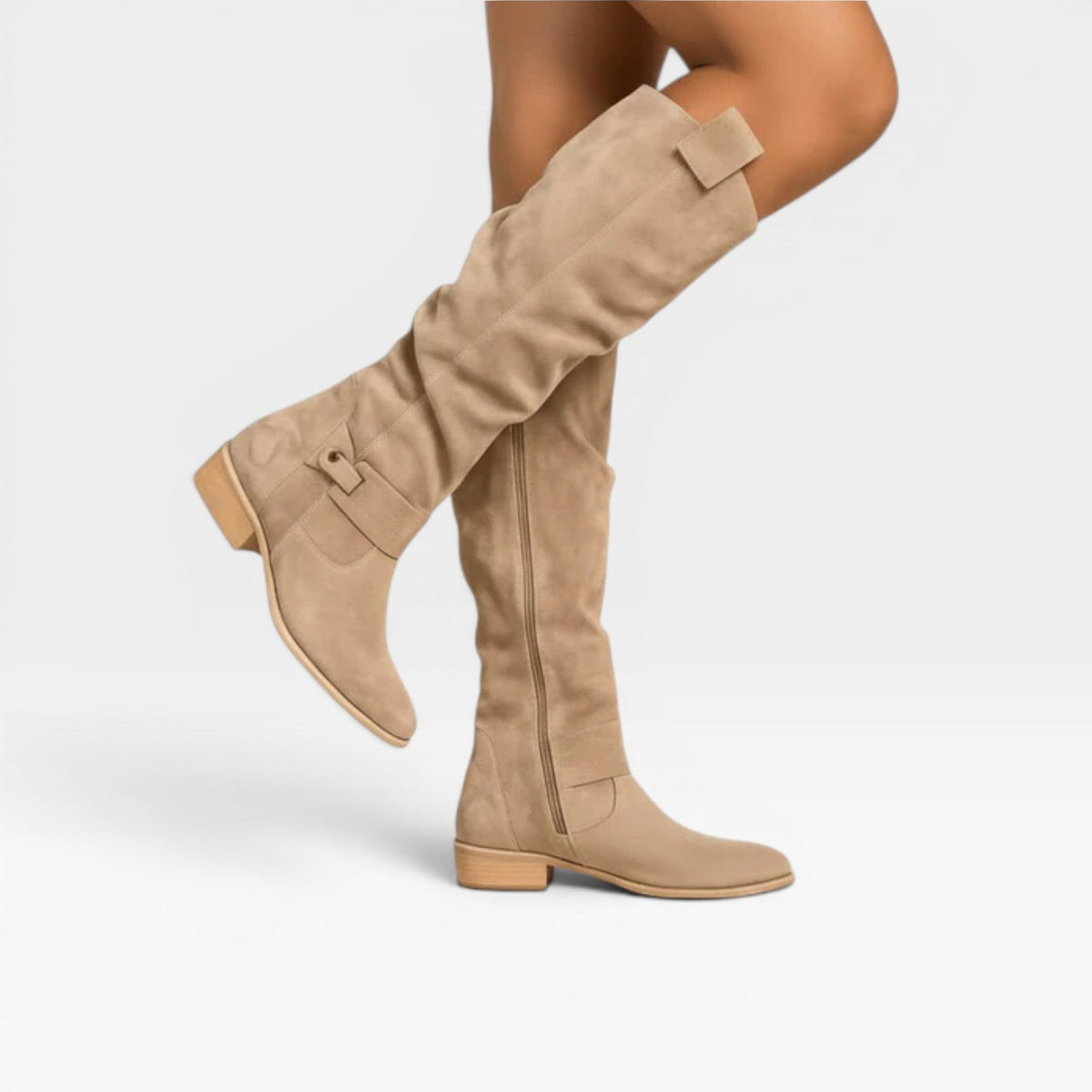 Women's Knee-High Suede Buckle Boots