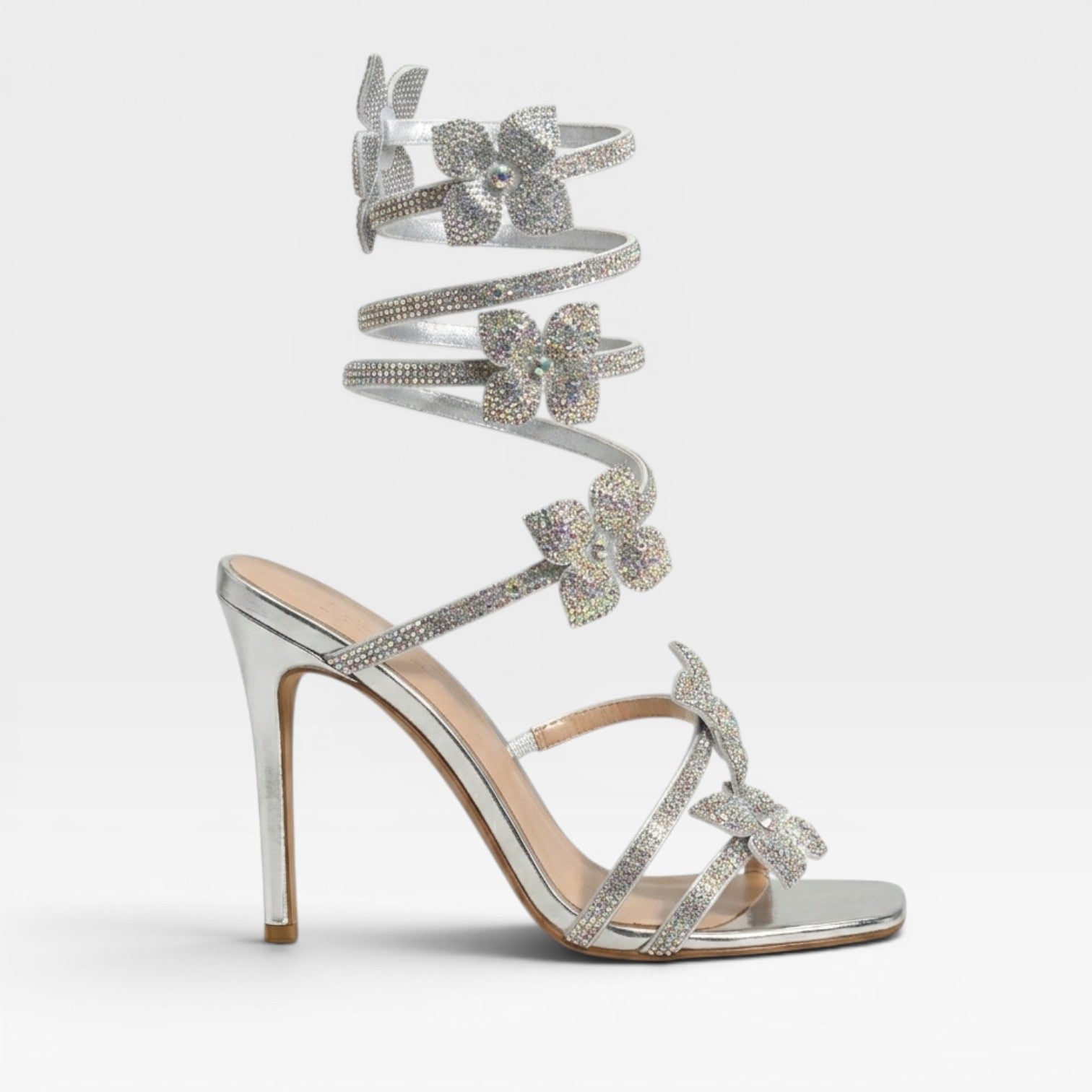 Women's Crystal Flower Ankle-Wrap Party Sandals