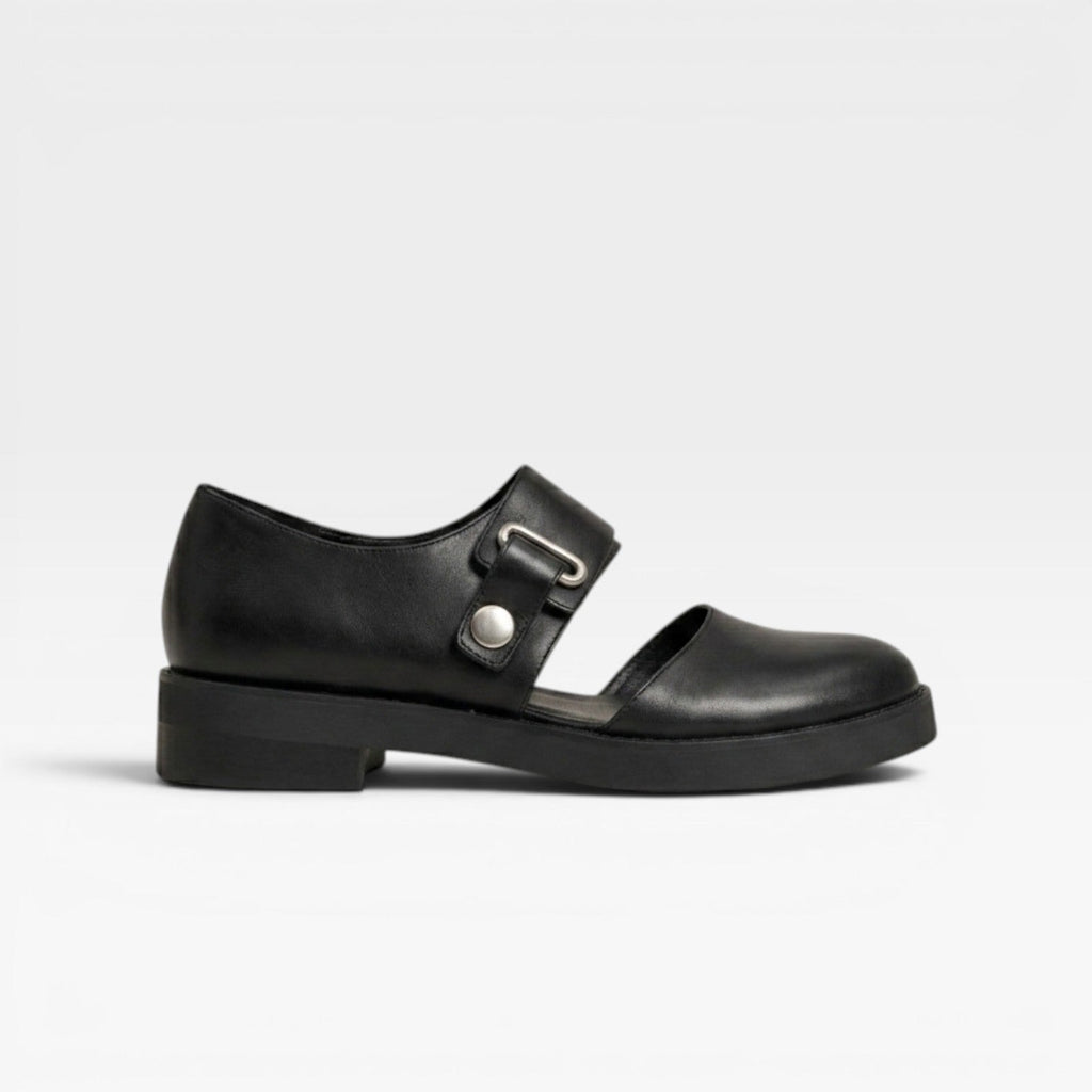 Women's Leather Mary Jane Flats with Buckle Strap