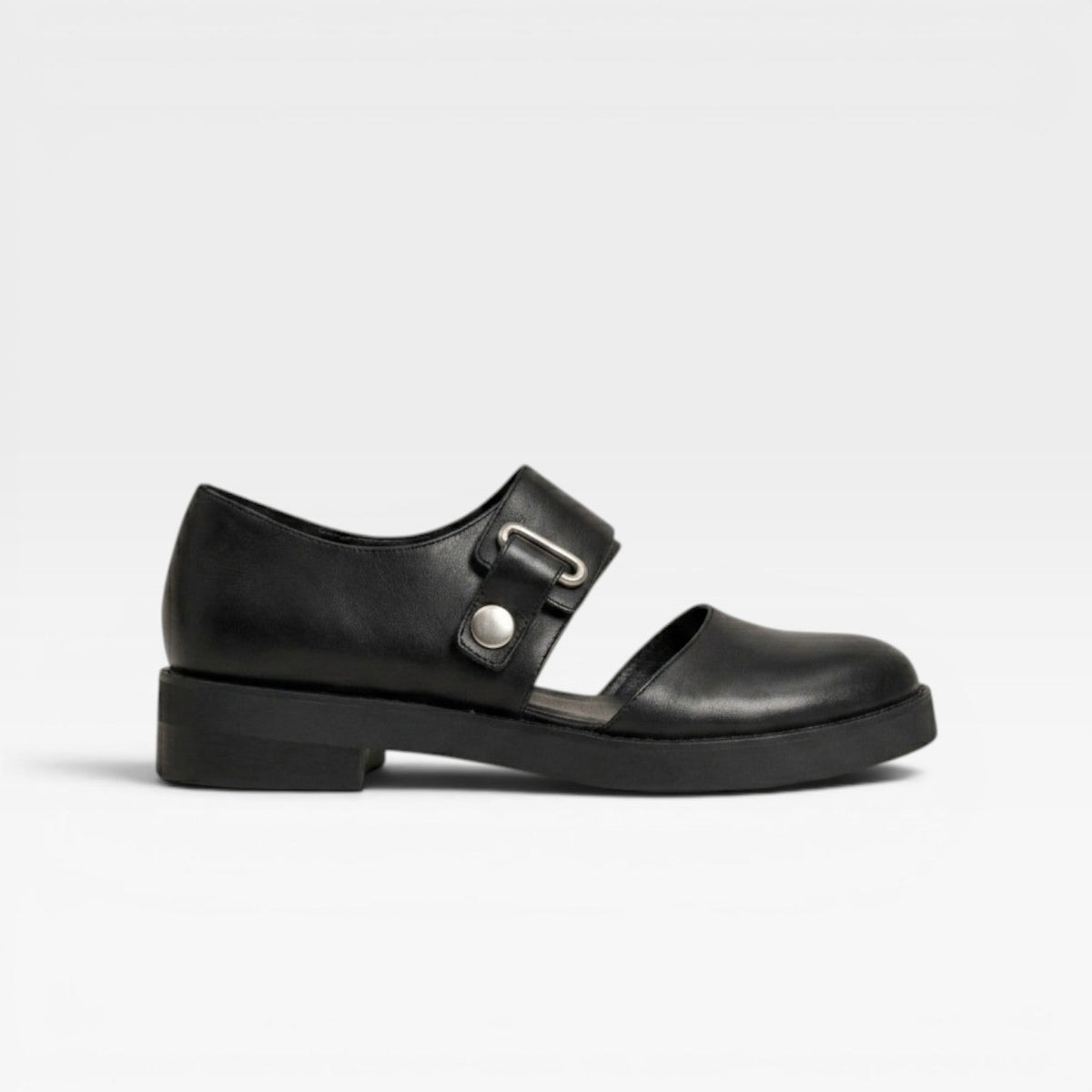 Women's Leather Mary Jane Flats with Buckle Strap