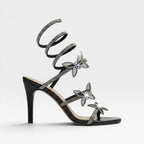 Women's Crystal Butterfly Ankle-Wrap Stiletto Sandals