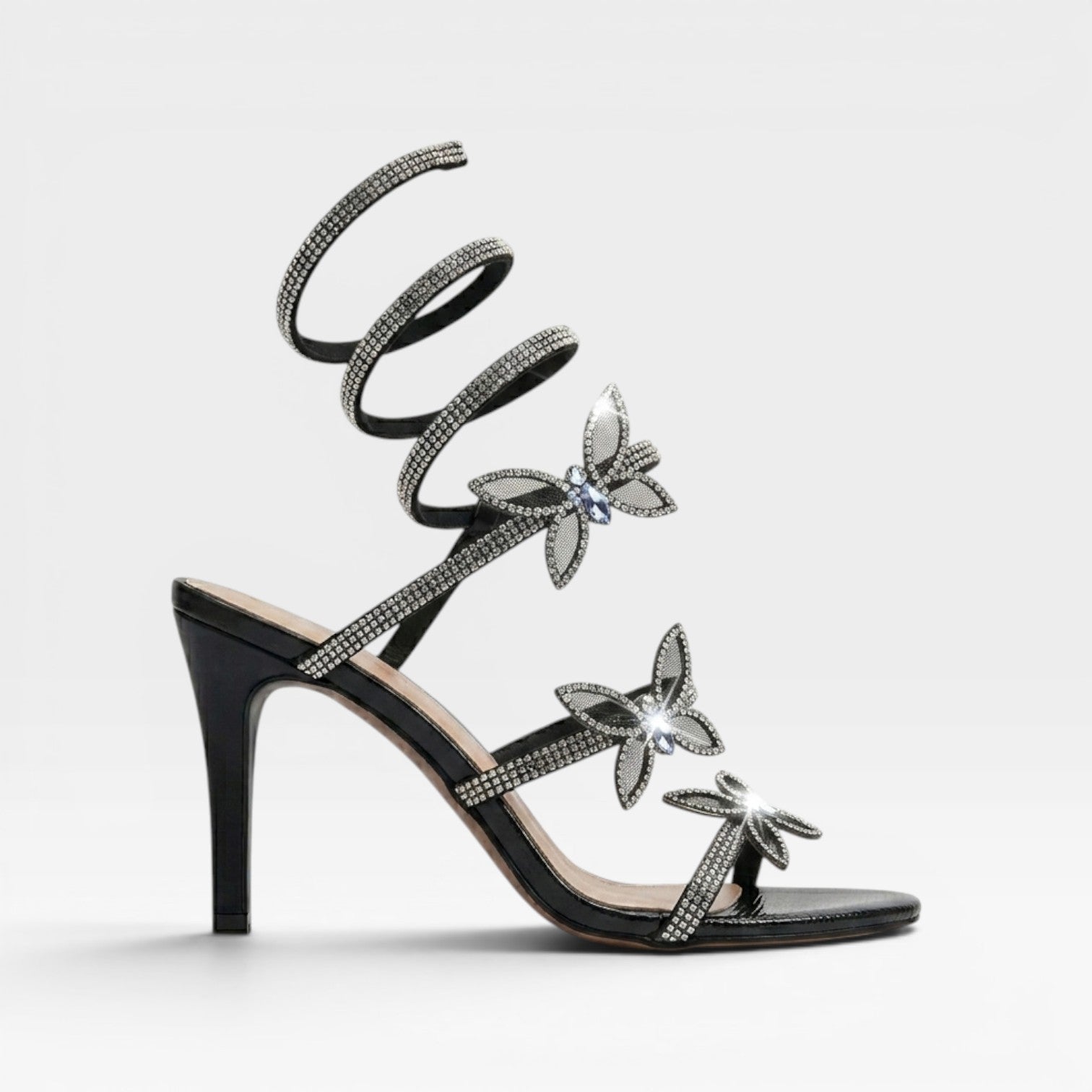 Women's Crystal Butterfly Ankle-Wrap Stiletto Sandals