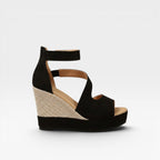 Women's Woven Platform Wedge Sandals with Ankle Strap