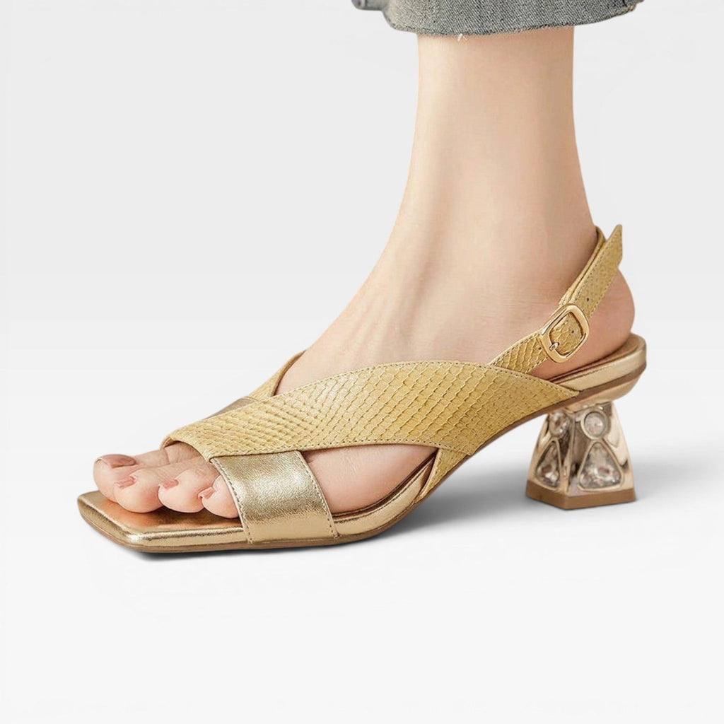 Women's Sculpted Crystal Heel Slingback Sandals