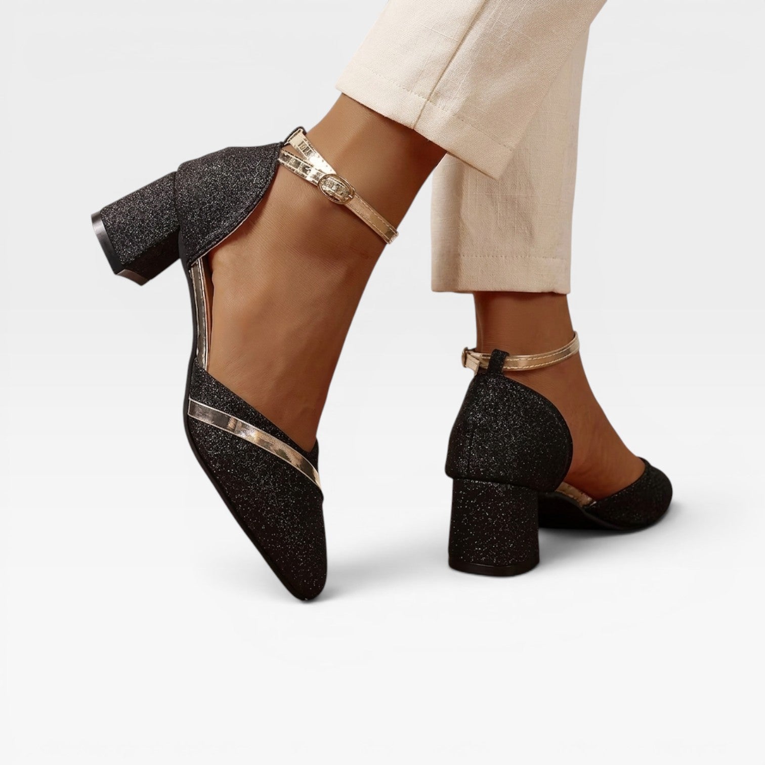 Women's Block Heel Ankle Strap Wedding Pumps