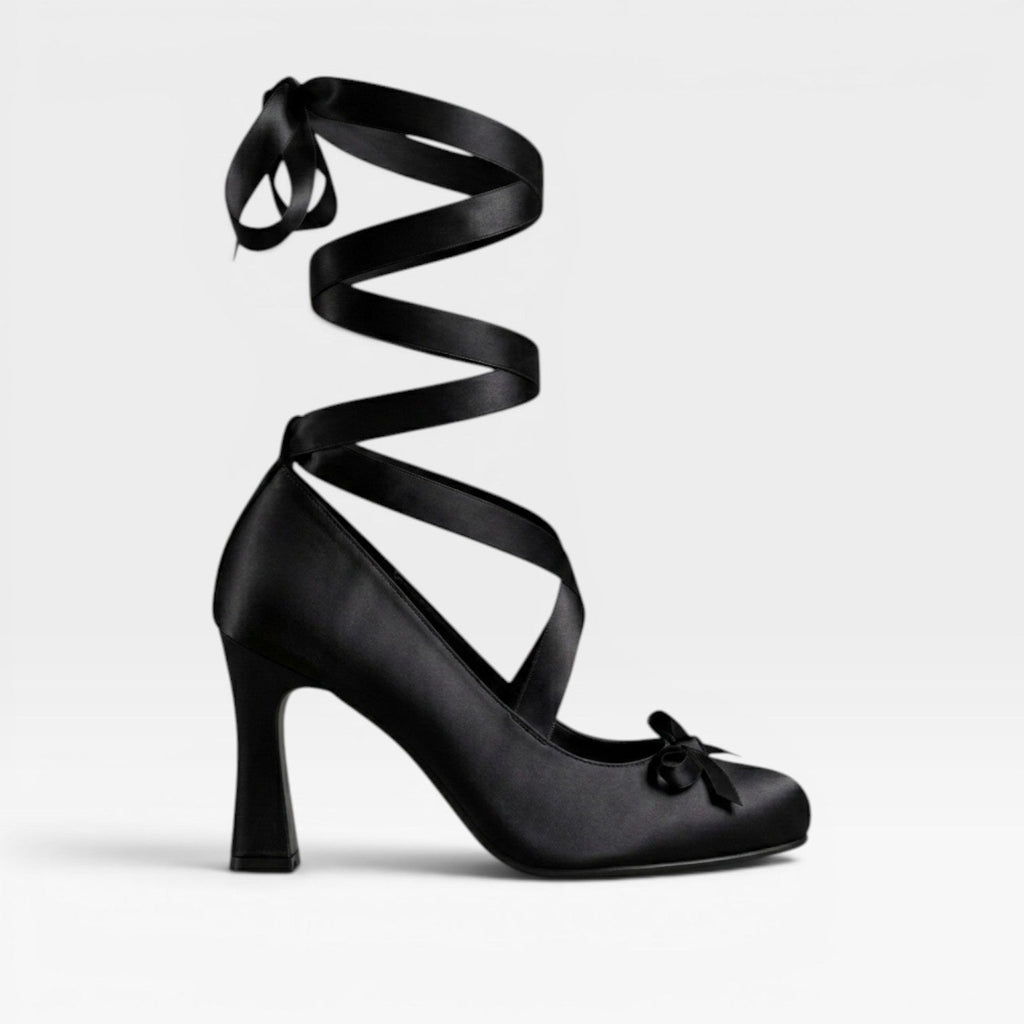 Women's Satin Ribbon Lace-Up Block Heel Pumps