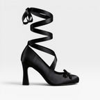 Women's Satin Ribbon Lace-Up Block Heel Pumps