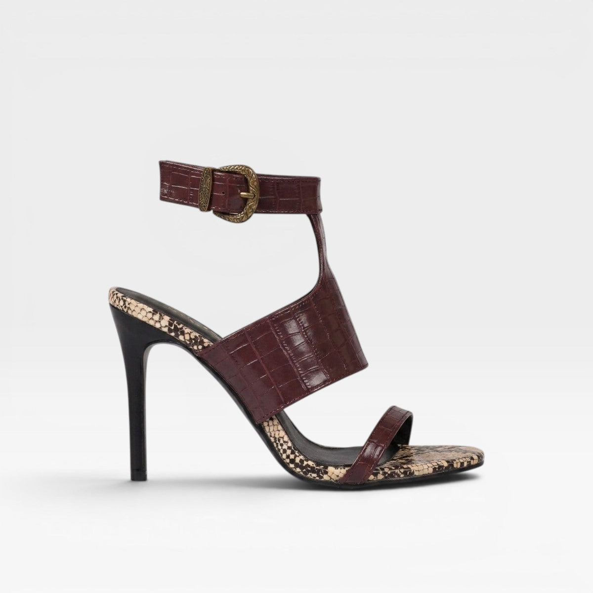 Women's Croc-Embossed Ankle-Cuff Stiletto Sandals