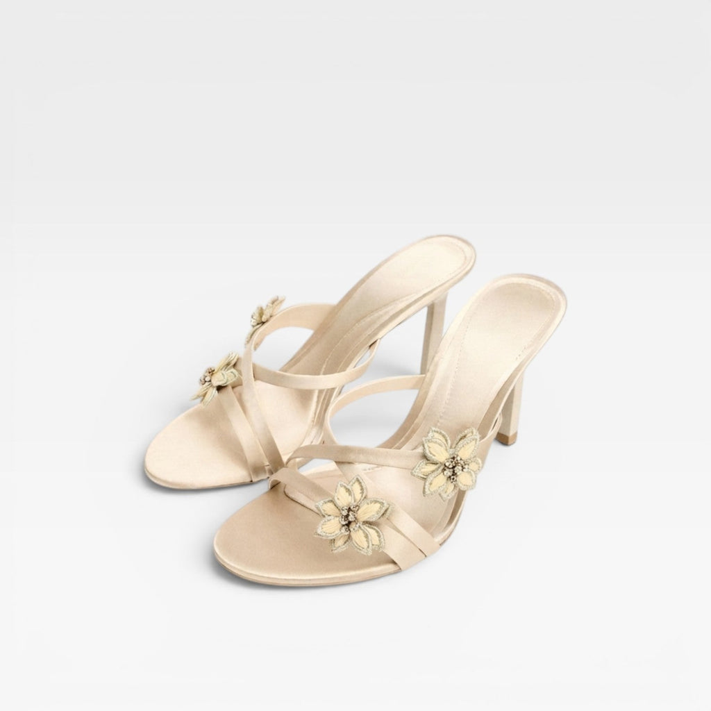 Women's Crystal Flower Strappy Mule Sandals