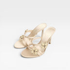 Women's Crystal Flower Strappy Mule Sandals