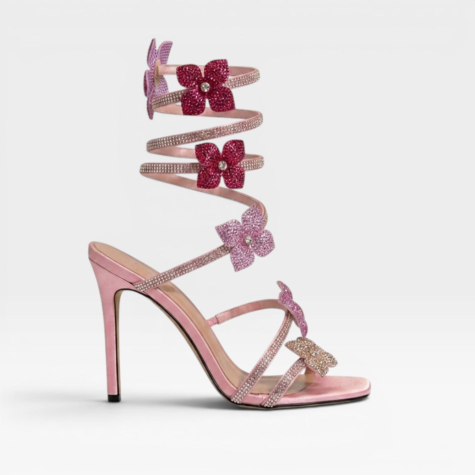 Women's Crystal Flower Ankle-Wrap Party Sandals