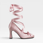 Women's Satin Ribbon Lace-Up Block Heel Pumps