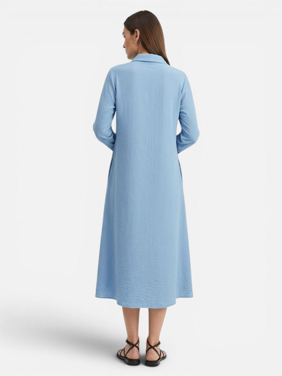 Women's Button-Front Midi Shirt Dress with Relaxed Fit