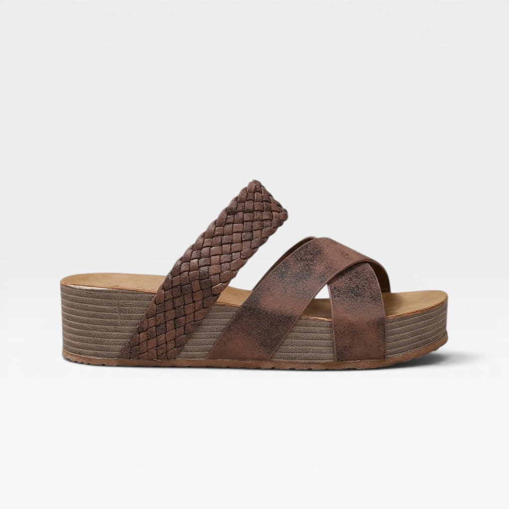 Women's Woven Cross-Strap Wedge Mules