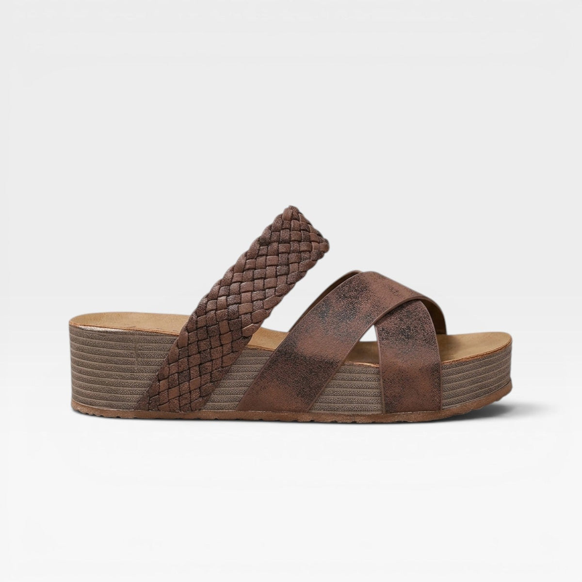 Women's Woven Cross-Strap Wedge Mules