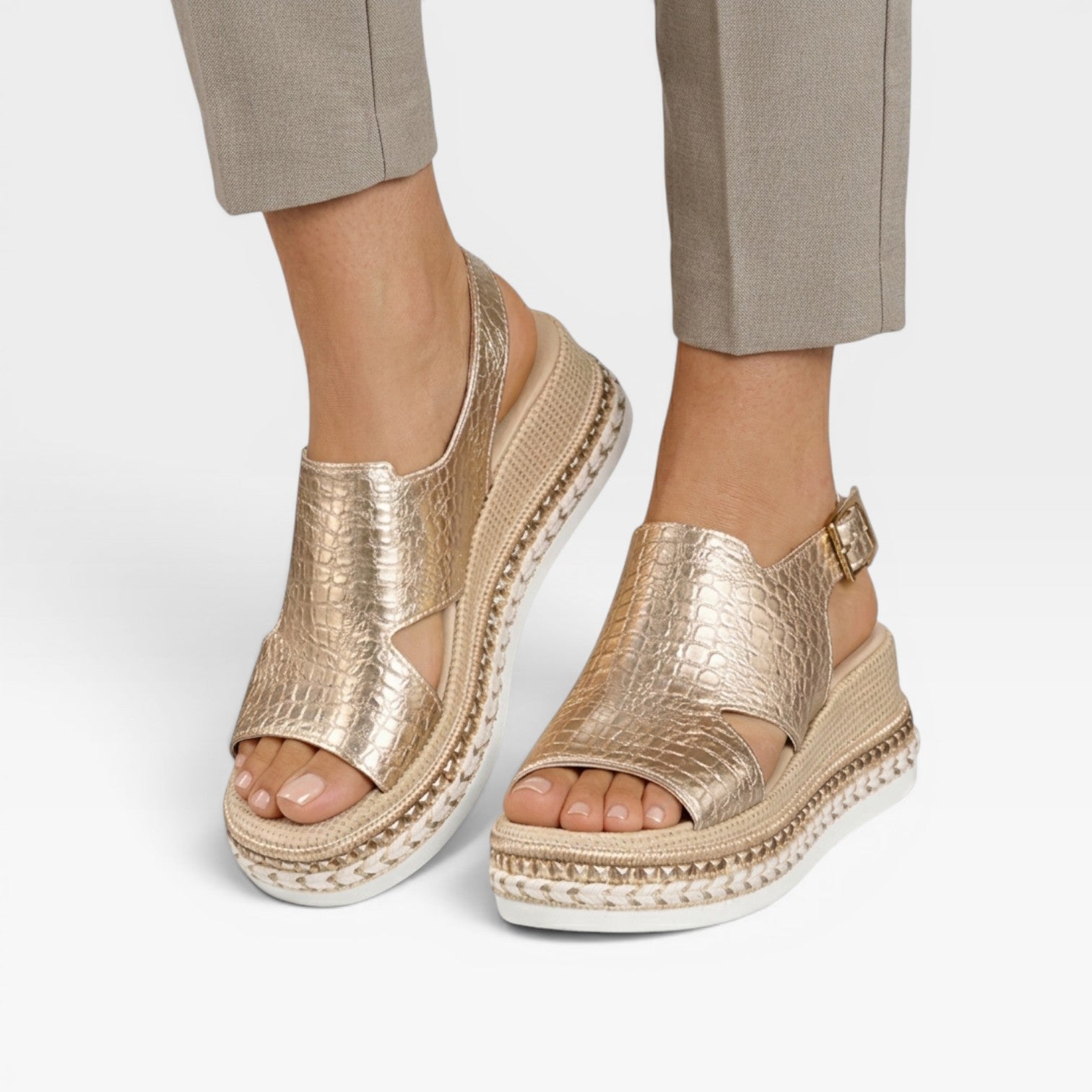 Women's Woven Platform Espadrille Sandals with Ankle Strap