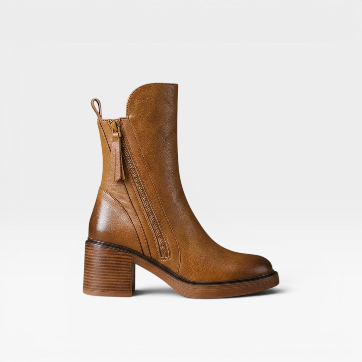 Women's Leather Ankle Boots with Stacked Heel