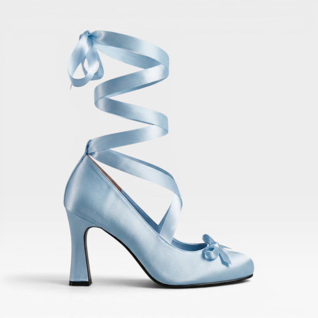 Women's Satin Ribbon Lace-Up Block Heel Pumps