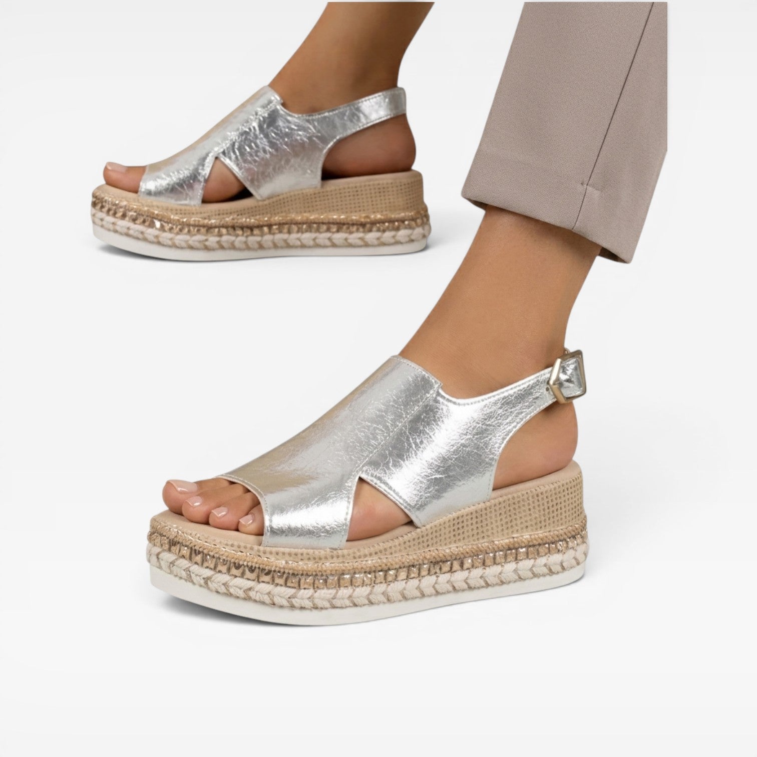 Women's Woven Platform Espadrille Sandals with Ankle Strap