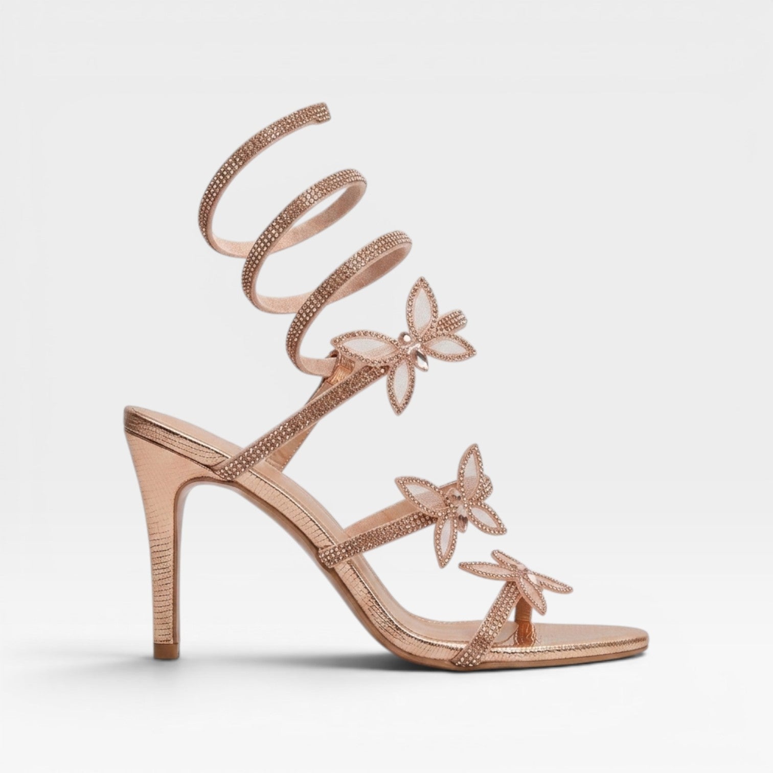 Women's Crystal Butterfly Ankle-Wrap Stiletto Sandals