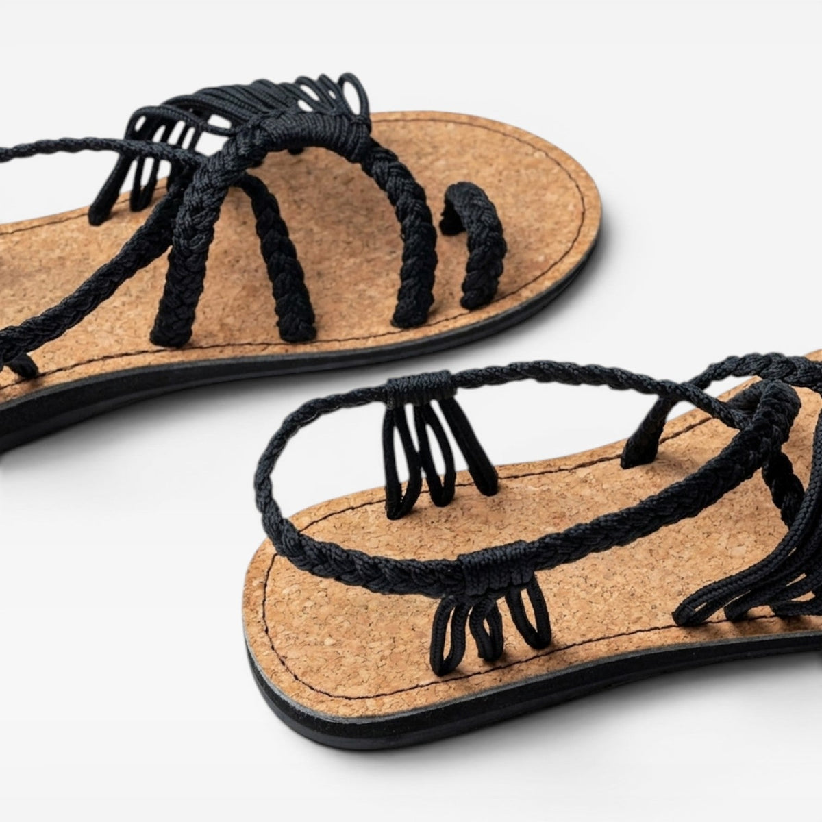 Women's Braided Rope Cork-Sole Sandals