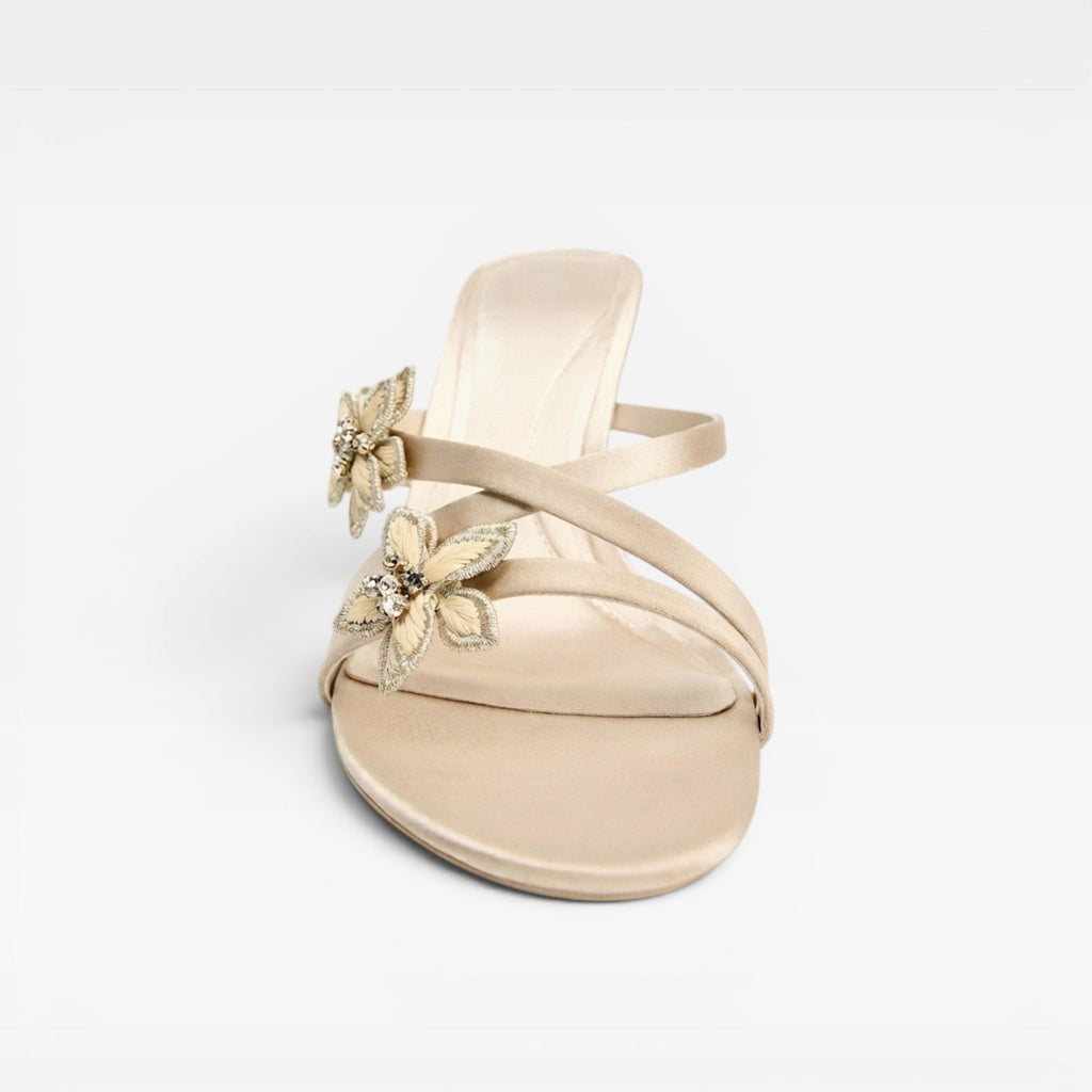 Women's Crystal Flower Strappy Mule Sandals